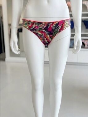 Maaji Black, Cream & Gray Geometric Bikini Bottoms with Pink Logo Trim